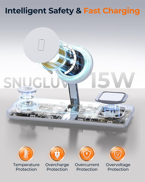 SnugLuv 3-in-1 17 Max/16/15/14/13/12, Foldable Wireless Charging Station for MagSafe, Certified Fast Magnetic Charger