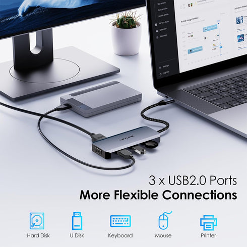 USB C Docking Station Dual DP Monitor - Displayport Docking Station with HDMI, VGA, USB2.0 Ports for Windows