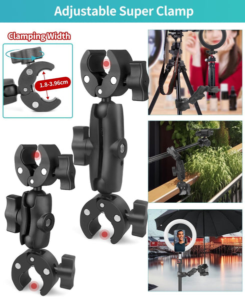 Super Clamp Double Camera Clamp, 7.28"/18.5cm & 8.86"/22.5cm Double Super Clamp Magic Arm, Motorcycle Bike Handlebar