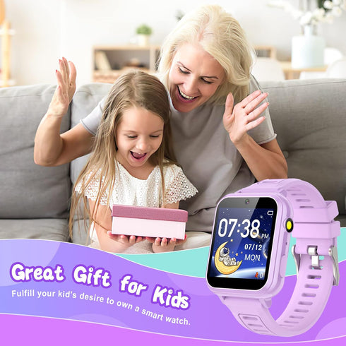 Smart Watch for Kids, Gift for Girls Age 6-12, 24 Puzzle Games, HD Touchscreen, MP3 Music, Video, Pedometer, Flashlight