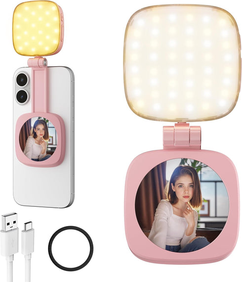 cocobeen Magnetic Selfie Light for Phone: 5 Led Mode with Mirror Compatible for