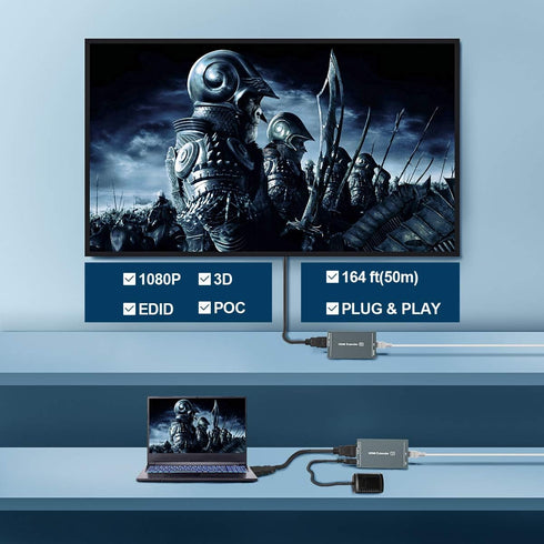 HDMI Extender up to 164 ft/50m, Over Cat5e/Cat6/Cat7 Ethernet Cables, 1080P@60Hz Ultra HD Uncompressed Transmission