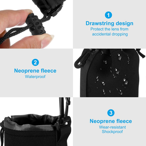 PATIKIL Camera Lens Bag, 3.5" ID x 9.8" H, Thick Neoprene Drawstring Pouch for DSLR Lens, Black Water Coffee Cups