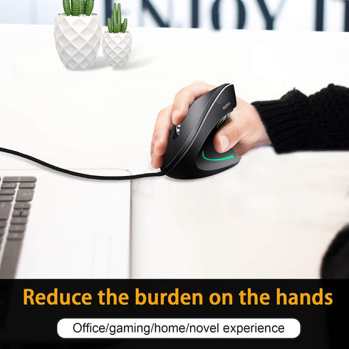 Wired Optical Vertical Mouse, Ergonomic with 4 Adjustable DPI 800/1200/2000/3200, 5 Buttons USB for Large Hands