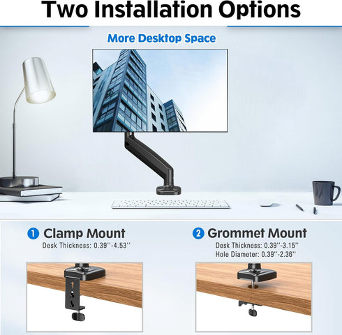 MOUNTUP Single Monitor Desk Mount, Adjustable Gas Spring Arm for Max 32 Inch Screen, VESA Mount Bracket, Black