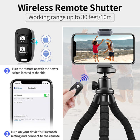 Aureday Phone Tripod, Flexible Tripod for iPhone and Android Cell Phone, Portable Small Tripod with Wireless Remote and Clip for Video Recording/Vlogging/Selfie Black