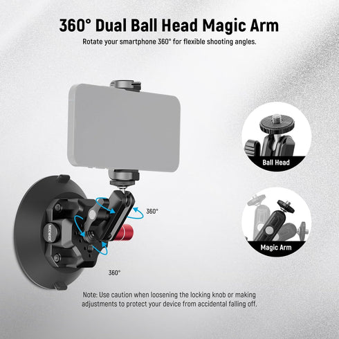 NEEWER 4.5" Suction Cup Camera Mount with Ball Head, Quick Release Car Mount, Compatible with iPhone DJI Insta360, CA105