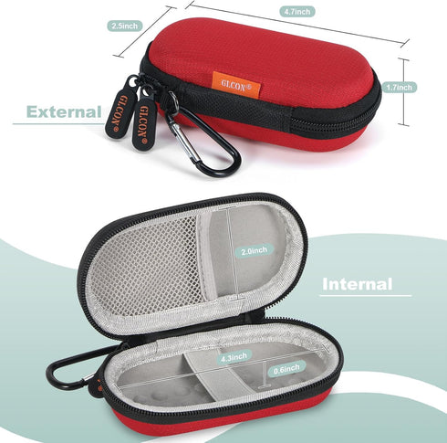 GLCON Red Mini Portable Case for Kardiamobile EKG Heart Monitor, Hearing Aids, In Ear Monitor - Small IEM Carrying Case