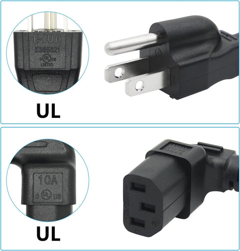 Maixbomr 3 5.9ft/1.8m,Down 10A 250V 18AWG 5-15P C13 C13 Prong AC Power Cord Angle to Power Cable,for PC