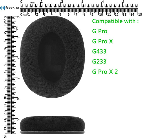 Geekria Comfort Velour Replacement Ear Pads for Logitech G Pro, G Pro X, G433, G233, G Pro X 2 Headphones, Earpads, Ear