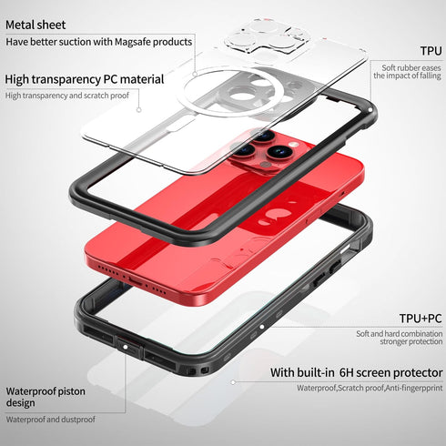 Designed for iPhone 15 Pro Case, IP68 Full-Body Rugged Waterproof Shockproof Cover, 14 FT Military Drop Proof
