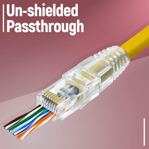 GTZ RJ45 Cat6 Pass Through Connectors - Pack of 100 with Strain Relief Boots for UTP Network Cable