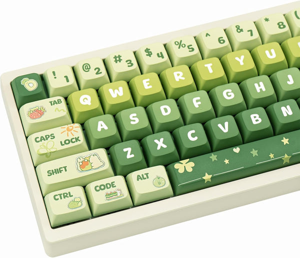 PBT Keycaps 133 Keys Gradient Green Keycaps, Dye Sublimation Cute Anime Keycaps XDA Profile for Mechanical Keyboards