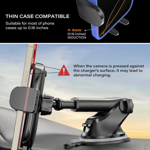 APPS2Car 15W Suction Phone Mount Wireless Car Charger, Dashboard Wireless Charger for Car, Compatible with iPhone