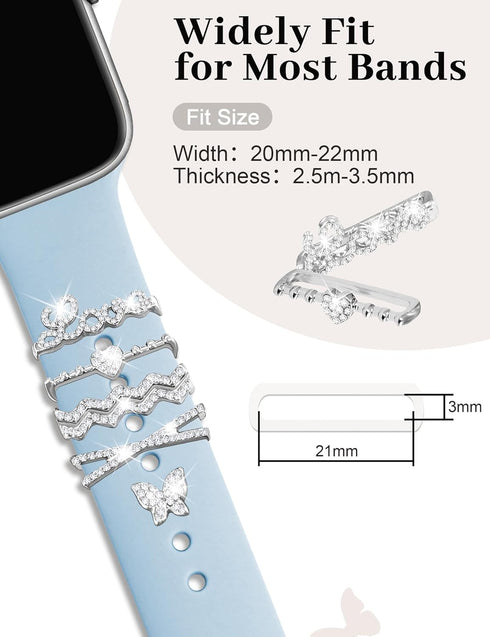 JR.DM Watch Charms for Women with Butterfly Studs, Compatible with Apple Watch Band 38mm-45mm, Silver