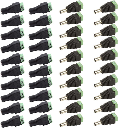 DC Power Jack Plug Adapter, 20 Pairs 12V Male and Female Barrel Connector for CCTV Security Camera System and LED Strip