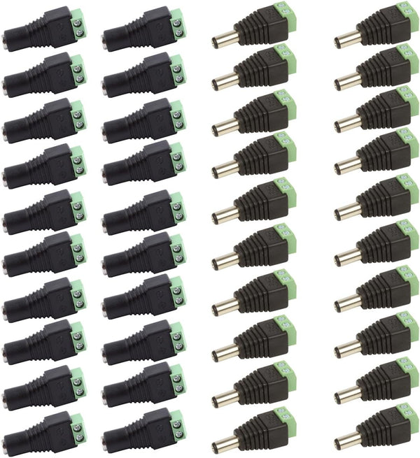DC Power Jack Plug Adapter, 20 Pairs 12V Male and Female Barrel Connector for CCTV Security Camera System and LED Strip