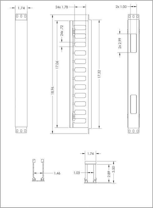 Raising Electronics 1U Horizontal Rack Mount Cable Management Unit with Panel, Plastic 19" Rack Mount