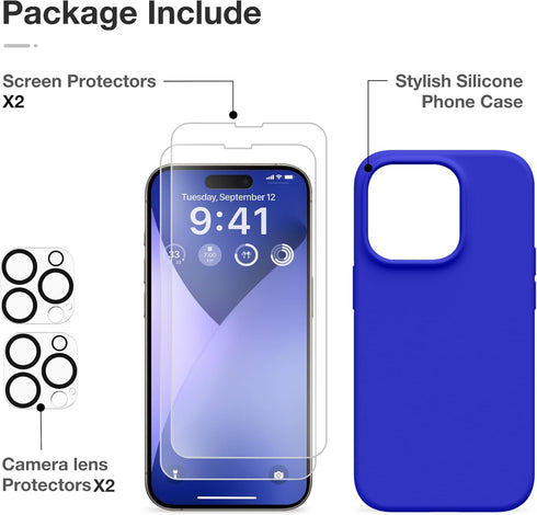 GONEZ iPhone 14 Pro Max Case, Cobalt Blue Liquid Silicone, Magsafe Compatible, with 2X Screen & Camera Lens Protectors.