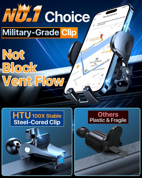 HTU 2024 Best Car Phone Holder Mount, Strongest Shockproof 5-in-1 Dashboard Stand for iPhone 16 15 Android