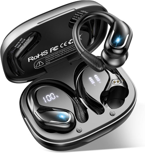 Ltinist Wireless Earbud, Bluetooth 5.3 Headphones with Earhooks, 75H Battery, IP7 Waterproof, Built-in Microphone for