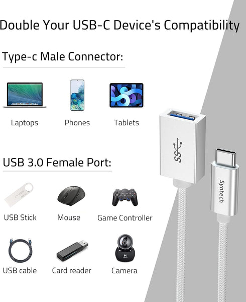 Syntech USB Type C to USB Adapter, Aluminum Alloy, Male to Female, 5 Gbps Transfer Speed