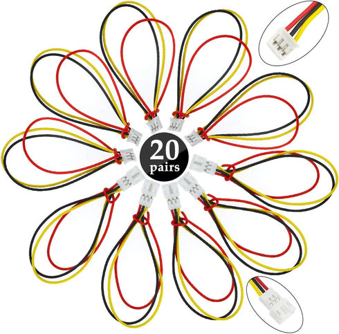 XINGYHENG 40Pcs(20Pairs) 2.0mm 3PIN Female Male Connecting Plug with 10cm Terminal Connector Wire for Light Strip