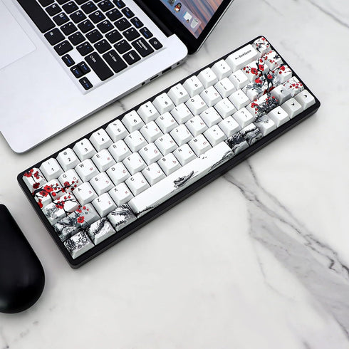 JSJT Plum Blossom Keycaps 135 Keys PBT Dye Sublimation Custom Keycaps with Keycap Puller for Mechanical Keyboard