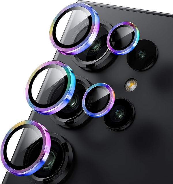 WSKEN Ultra Thin Camera Lens Protector for Samsung Galaxy S24 Ultra, 9H Tempered Glass, Aluminum Circle, Colorful.