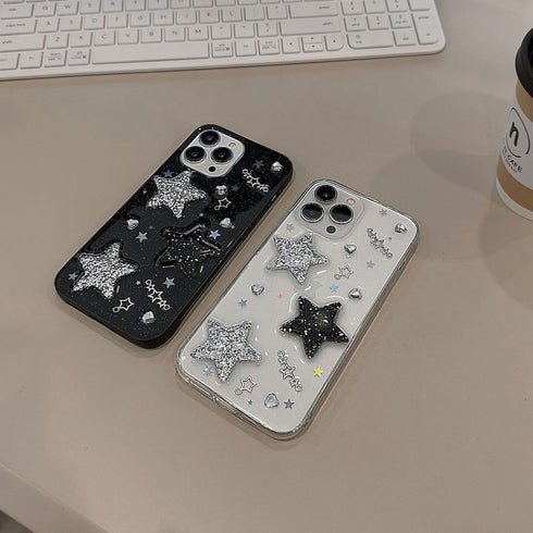 iPhone 15 Plus Case, Clear Bling Stars 3D Hearts Diamond Twinkle Star Glitter Soft TPU for Women Girls Teens