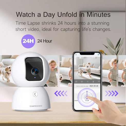 CINMOORE 3K 5G 2-Way Upgraded Security Camera Indoor, Free Time Lapse, AI Tracking & Face ID, PTZ WiFi Dog/Pet/Baby
