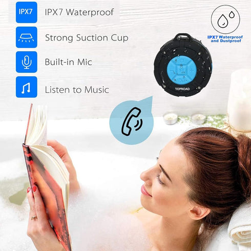Portable Shower Speaker, IPX7 Waterproof Wireless Outdoor Speaker with HD Sound, Built-in Mic, Hands-Free Speakerphone