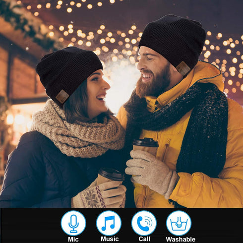 Wireless Beanie Hat for Men Women Music Beanie Hat Headphones Headset Speaker Microphone Cap for Boys Teens Tech