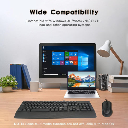 Wired Keyboard and Mouse Combo, 104 keys Full-Size Ergonomic Computer Keyboard with Palm Rest and Optical Wired Mouse, USB Plug-and-Play, Compatible with Laptop/Windows/Desktop/Laptop/PC,Black.