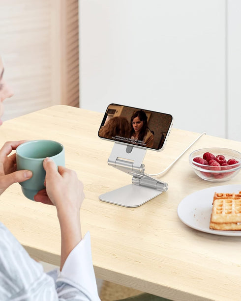 OMOTON Foldable Phone Stand Holder for MagSafe Charger, Compatible with iPhone 15/14/13/12 Pro Max, Silver