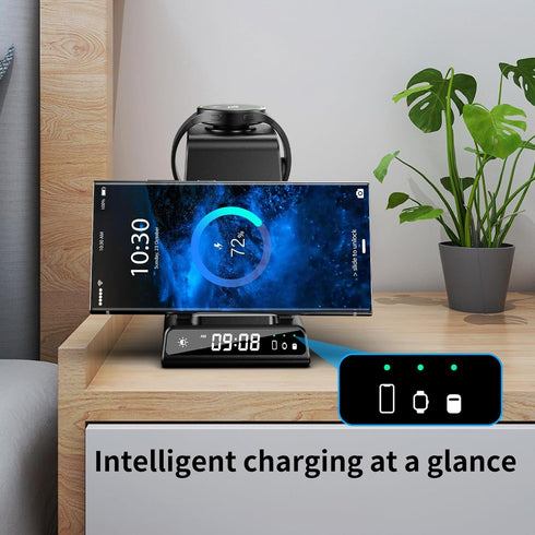 Wireless Charger for Samsung with Clock, 3 in 1 Charging Station for Samsung Galaxy S24 Ultra/S23 Ultra/Z Flip 6/5/Fold