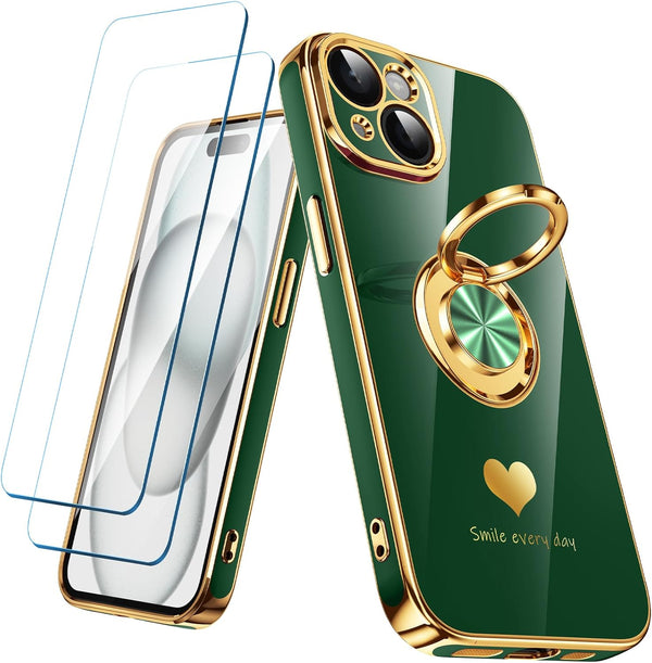Nonional Compatible for iPhone 15 Case with 2 Pack Screen Protector, 360 Rotatable