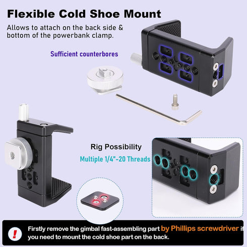 NICEYRIG Aluminum Power Bank Clamp for DJI RS 2/RS 3/RS 3 Pro, Universal Portable Charger Holder with Detachable Cold