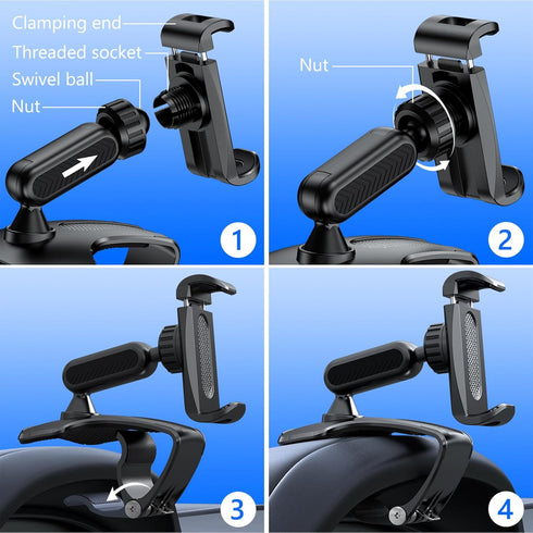 360° Rotating Car Dashboard Phone Clip Holder, Dash Steering Wheel Cell Phone Clamp Mount for 4-7 Inch Smartphones
