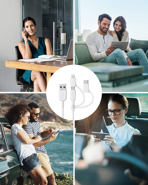 Anker Powerline II 3-in-1 Cable (3ft, White) for iPhone, iPad, Samsung Galaxy, Huawei, HTC, LG, Sony Xperia, Android.