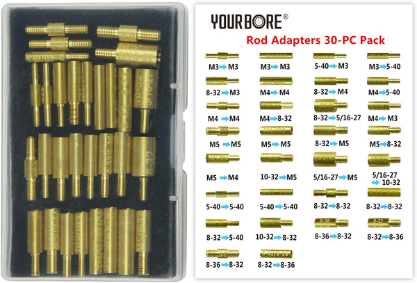 Gun Cleaning Rod Fitting Adapters, 30 pcs Pack, 5-40, 8-32, 10-32, 5/16-27, M3, M4, M5 Threads in Male and Female