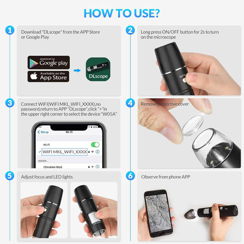 Handheld Digital Microscope Wireless Portable for Kids Adults 50x-1000x Magnification with 360 Rotate Stand