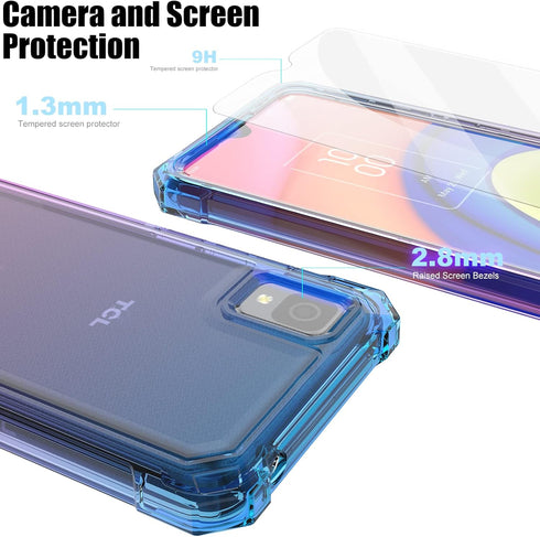 Ailiber Phone Case for TCL 30Z, Alcatel TCL 30Z with Screen Protector(T602DL), Heavy Duty Silicone Cover, Blue Pink