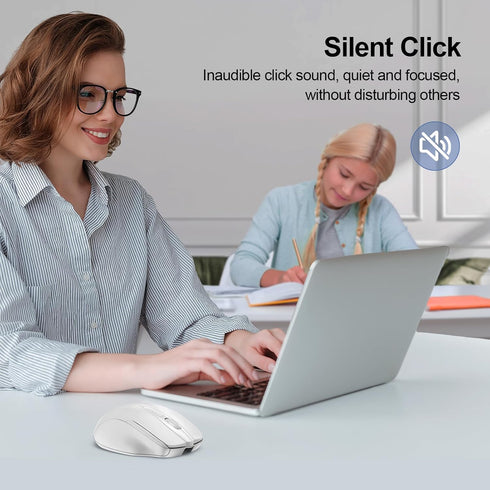 TECKNET Rechargeable Wireless Mouse, 2.4G Silent Mouse, 6 Adjustable DPI, Ergonomic Cordless Mouse for Laptop, White