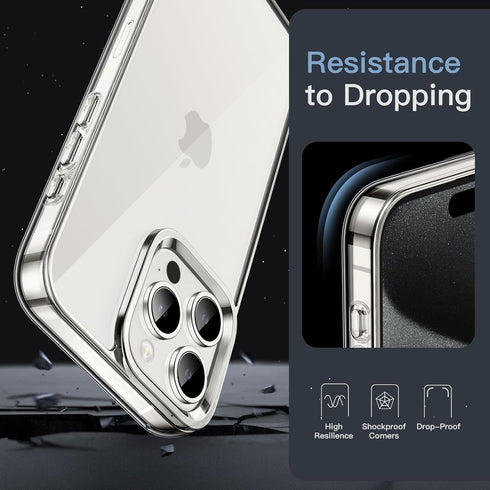 JETech iPhone 15 Pro Max Case (Clear) - Non-Yellowing Shockproof Bumper Cover with Anti-Scratch Clear Back