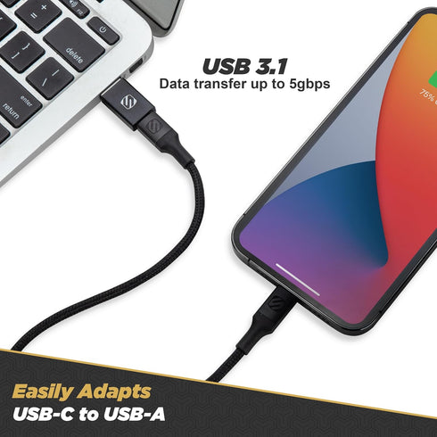 Scosche ACA-2PKSP Strikeline USB Type-C to USB Type-A Adapter, 2 Pack - Black
