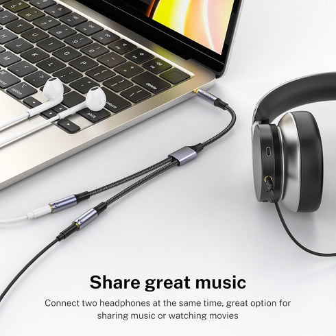 MOSWAG 3.5mm Stereo Headphone Splitter: Dual 3.5mm Female Jack, Audio Y Splitter for iPhone, Samsung, iPad, Laptop.