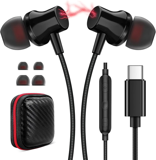 USB C Headphones for Samsung S24 Ultra S23 Fe, Type C Earphones with Microphone for iPhone 15 Pro Max Plus Wired