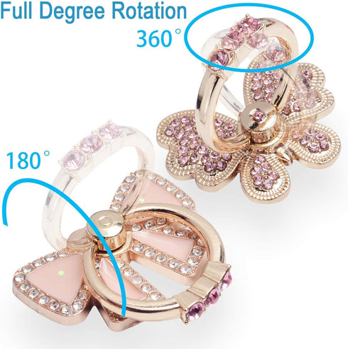 Finger Ring Stand Grip, 2 Pack Luxury Glitter Diamond Universal Metal Kickstand for iPhone 16/15/14/13 Pro Max, Galaxy