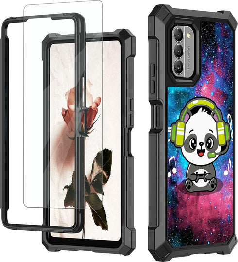 Nokia G310 Case with Glass Screen Protector, 360 Full-Body Hard PC & Soft TPU Bumper, Shockproof - Music Panda 5G 2023.